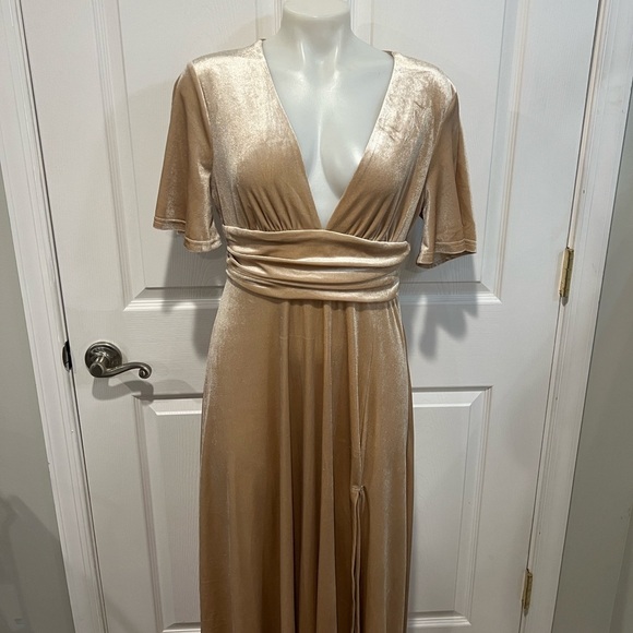 Baltic Born tan velvet short sleeve maxi dress size Large - Picture 3 of 8